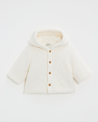 Veste &agrave; capuche en laine m&eacute;rinos Coloris Ecru  Natalys