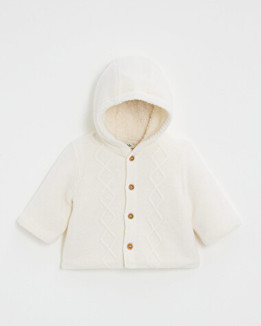 Veste &agrave; capuche en laine m&eacute;rinos Coloris Ecru  Natalys
