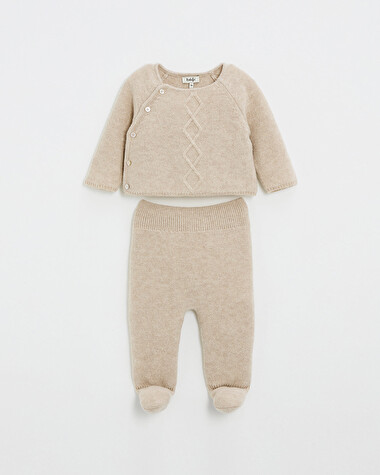 Ensemble en laine m&eacute;rinos Coloris Beige  Natalys