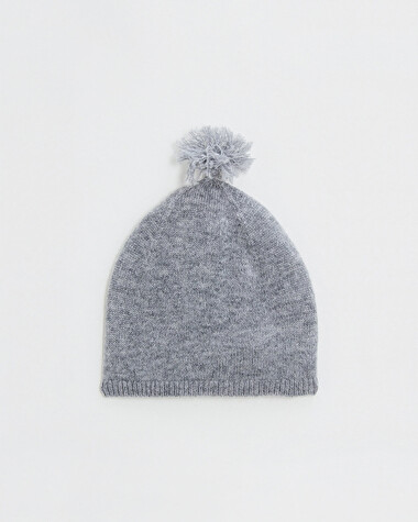 Bonnet &agrave; pompon en laine m&eacute;rinos Coloris Gris  Natalys