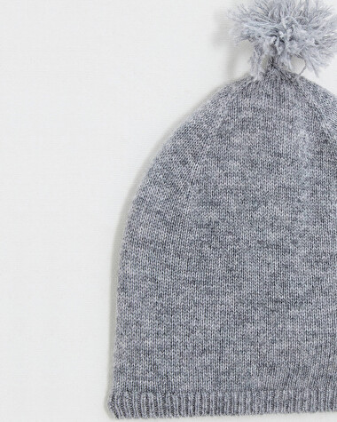Bonnet &agrave; pompon en laine m&eacute;rinos Coloris Gris  Natalys