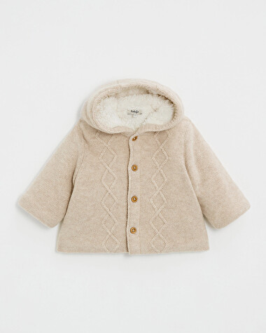 Veste &agrave; capuche en laine m&eacute;rinos Coloris Beige  Natalys