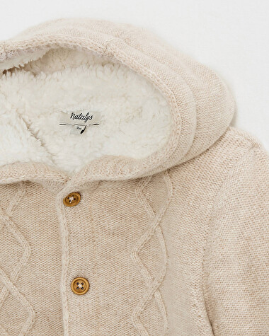 Veste &agrave; capuche en laine m&eacute;rinos Coloris Beige  Natalys