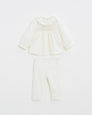 Pyjama deux pi&egrave;ces en velours smock&eacute; Coloris &eacute;cru  Natalys