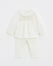 Pyjama deux pi&egrave;ces en velours smock&eacute; Coloris &eacute;cru  Natalys