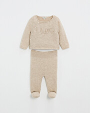Ensemble brodé en laine mérinos Coloris Beige Natalys
