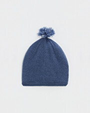 Bonnet à pompon en laine mérinos Coloris Bleu Natalys