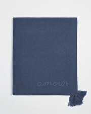 Couverture brodée en laine mérinos Coloris bleu Natalys