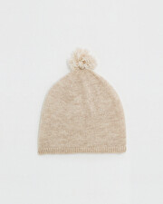 Bonnet &agrave; pompon en laine m&eacute;rinos Coloris Beige  Natalys