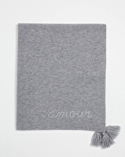 Couverture brodée en laine mérinos Coloris gris Natalys