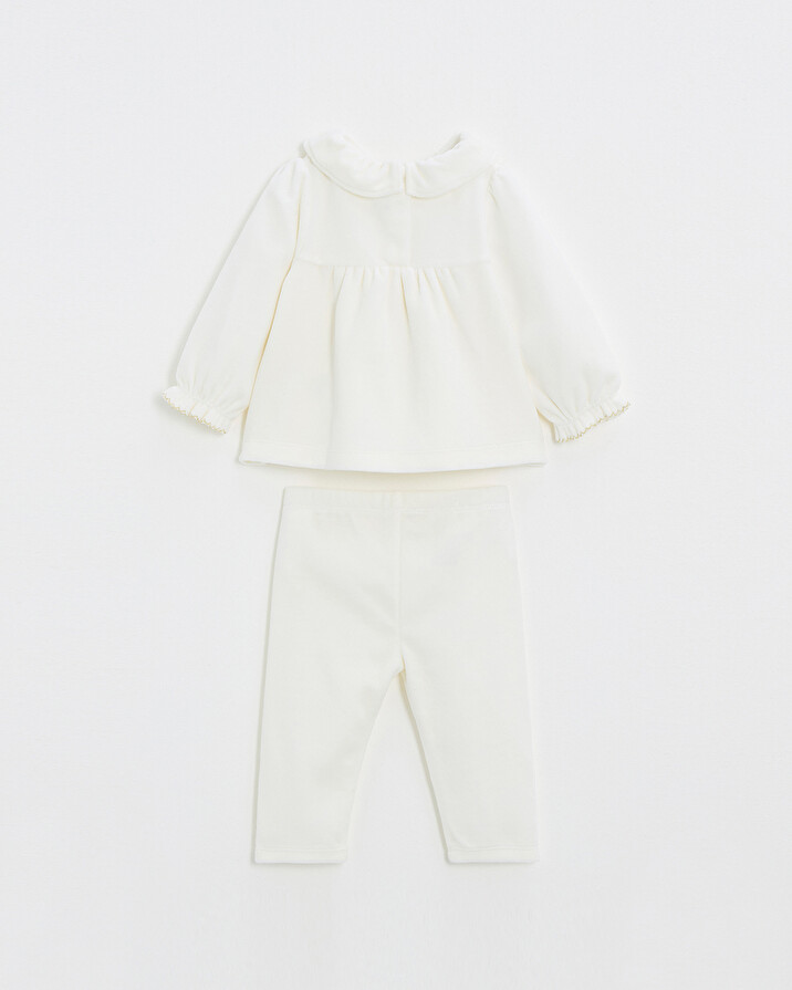 Pyjama deux pi&egrave;ces en velours smock&eacute; Coloris &eacute;cru  Natalys
