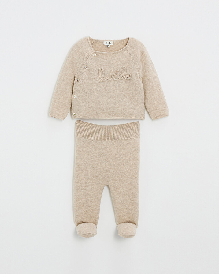 Ensemble brodé en laine mérinos Coloris Beige Natalys