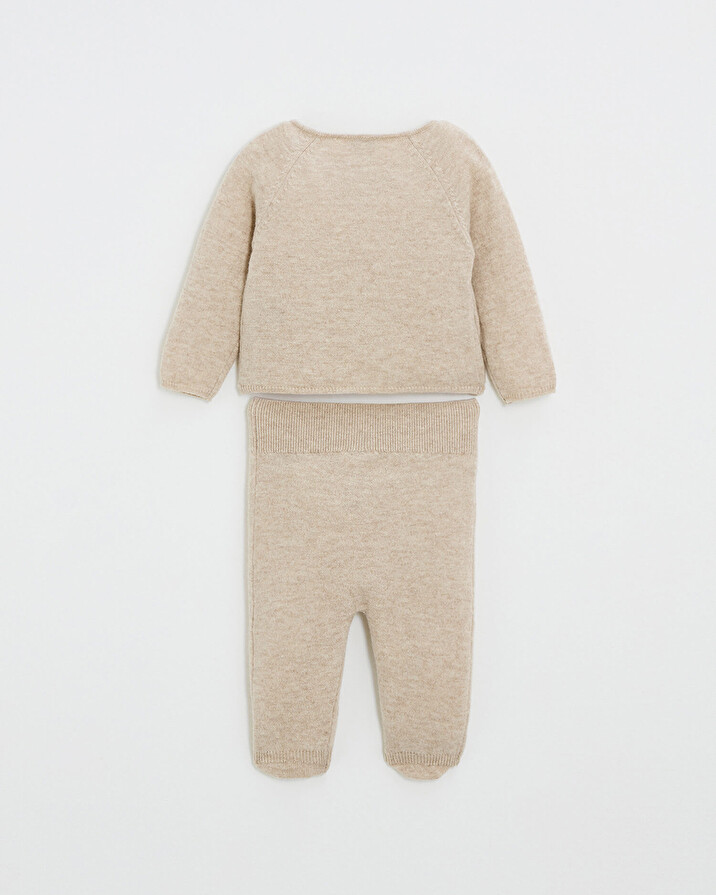 Ensemble brodé en laine mérinos Coloris Beige Natalys