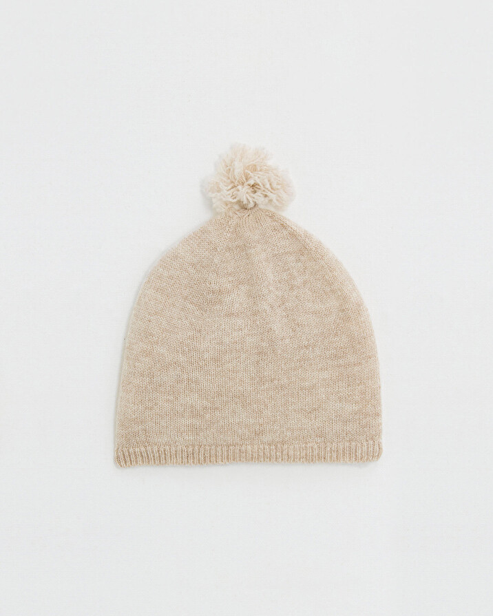 Bonnet &agrave; pompon en laine m&eacute;rinos Coloris Beige  Natalys