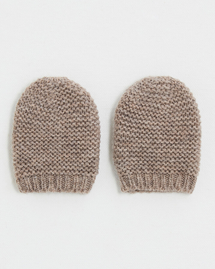Moufles nouveau-n&eacute; en laine m&eacute;rinos Coloris Moka  Natalys