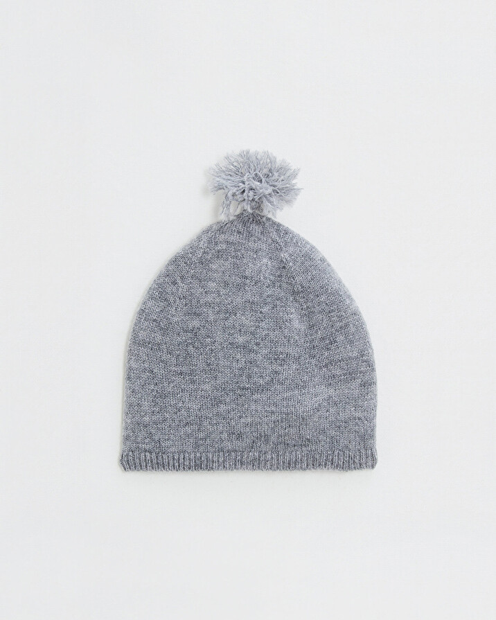 Bonnet à pompon en laine mérinos Coloris Gris Natalys