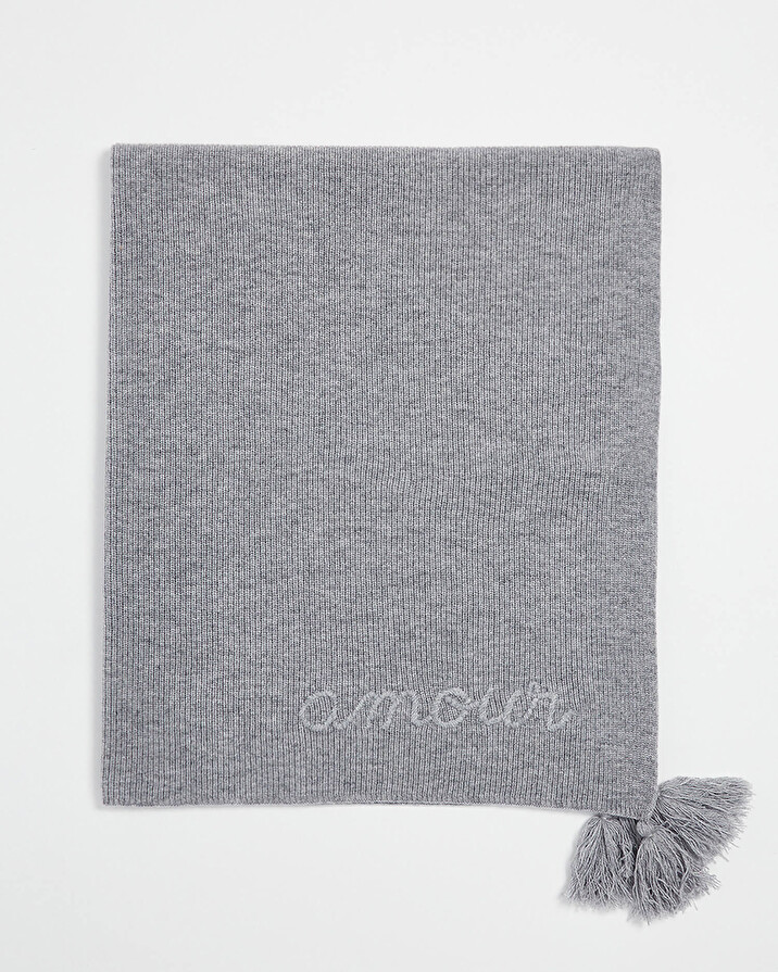 Couverture brodée en laine mérinos Coloris gris Natalys