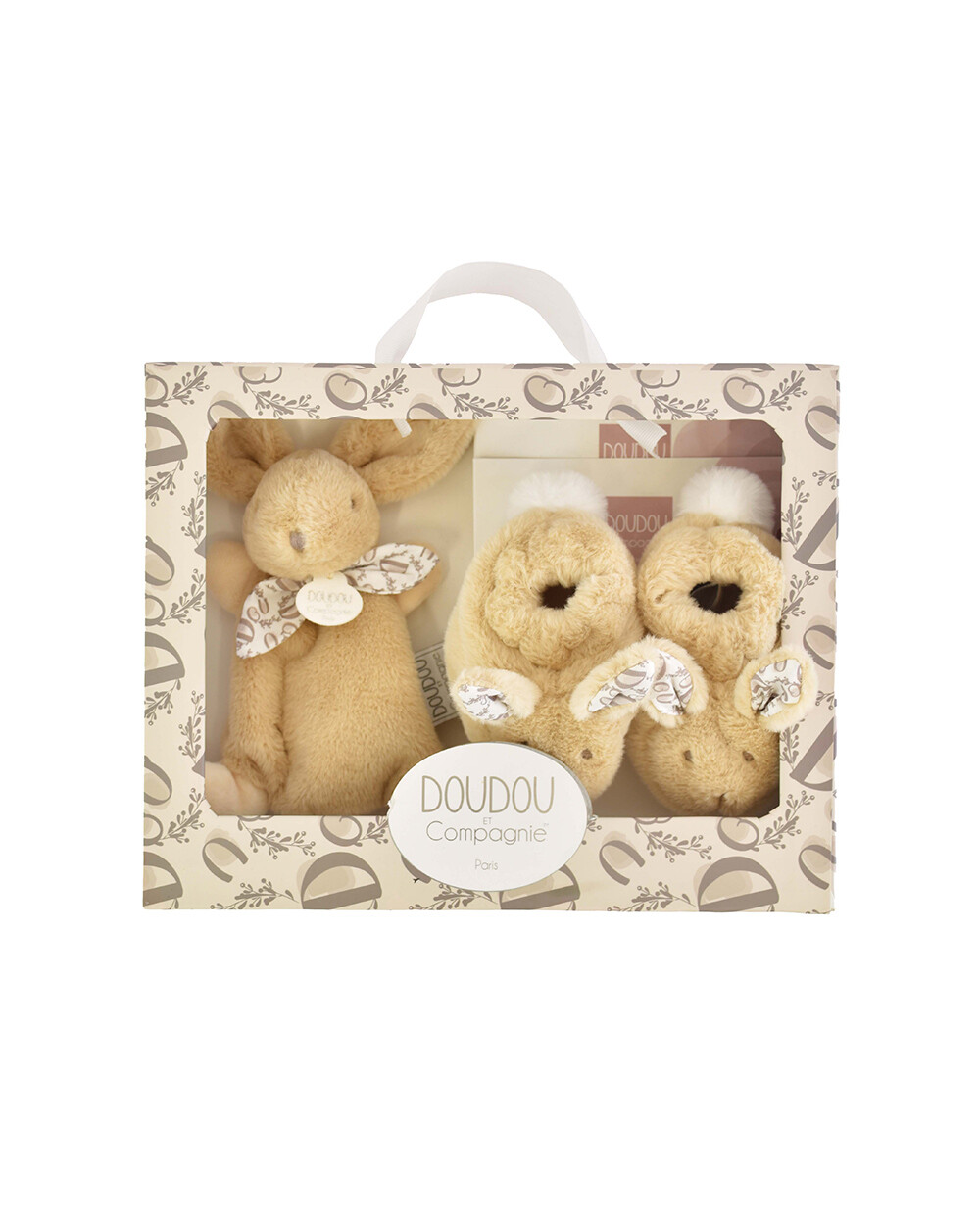 Coffret cadeau chaussons et doudou 15 cm Coloris beige  Doudou et Compagnie
