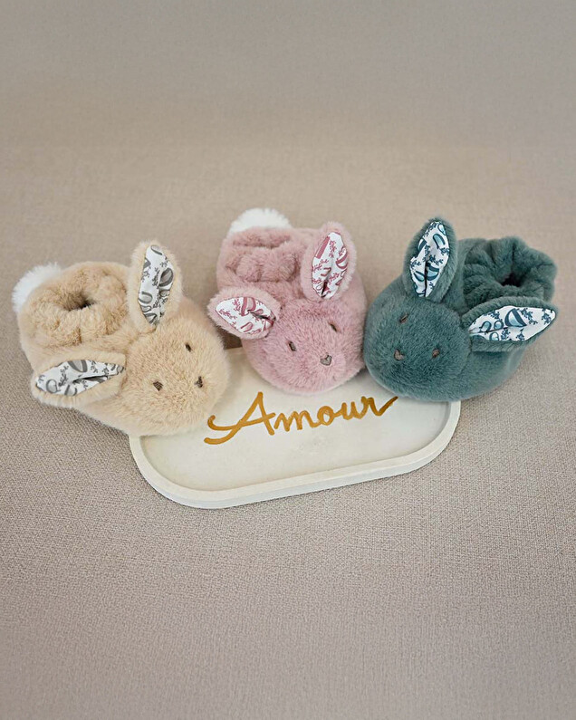 Coffret cadeau chaussons et doudou 15 cm Coloris rose Doudou et Compagnie