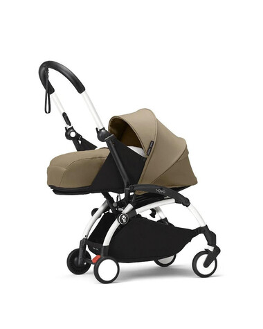 Poussette YOYO&sup3; pack nouveau-n&eacute; 0+ avec cadre blanc Coloris toffee  Stokke