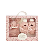 Coffret cadeau chaussons et doudou 15 cm Coloris rose Doudou et Compagnie