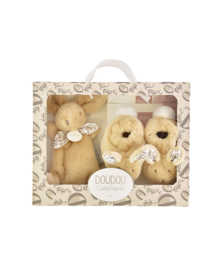 Coffret cadeau chaussons et doudou 15 cm Coloris beige  Doudou et Compagnie