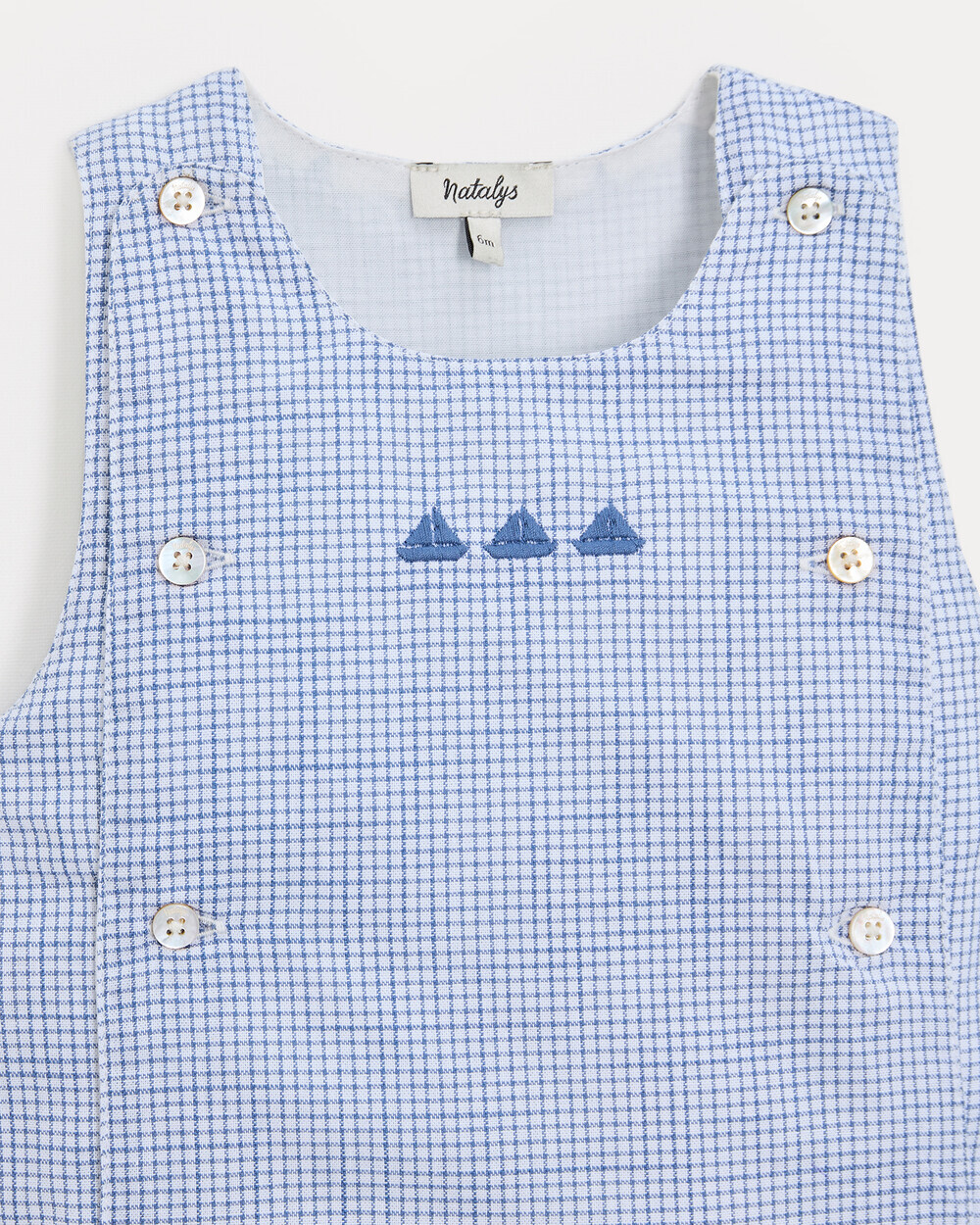 Combinaison longue en toile de coton Mar... Imprim&eacute; carreaux bleu  Natalys