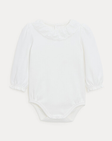 Body manches longues &agrave; col brod&eacute; Rose Coloris &eacute;cru  Natalys