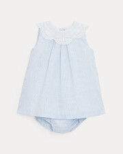 Robe &agrave; col brod&eacute; Capucine Imprim&eacute; rayures ciel  Natalys