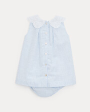 Robe &agrave; col brod&eacute; Capucine Imprim&eacute; rayures ciel  Natalys