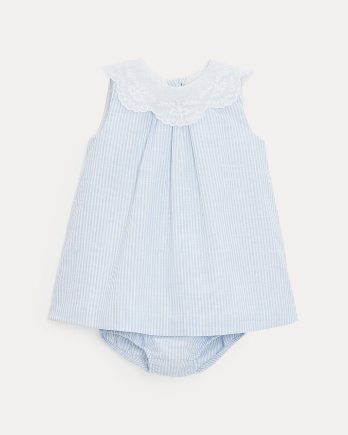 Robe &agrave; col brod&eacute; Capucine Imprim&eacute; rayures ciel  Natalys