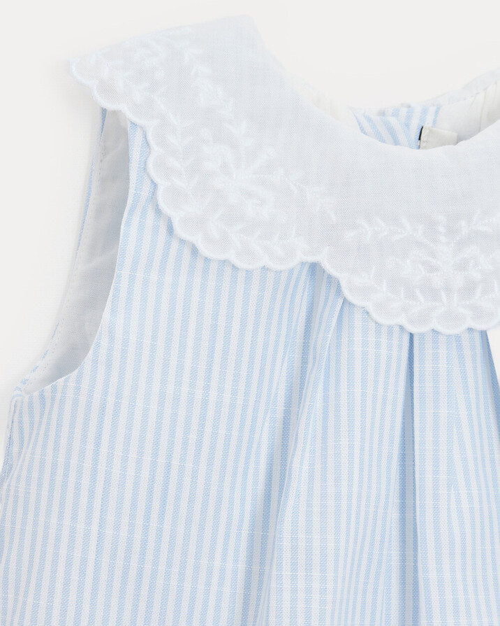 Robe &agrave; col brod&eacute; Capucine Imprim&eacute; rayures ciel  Natalys