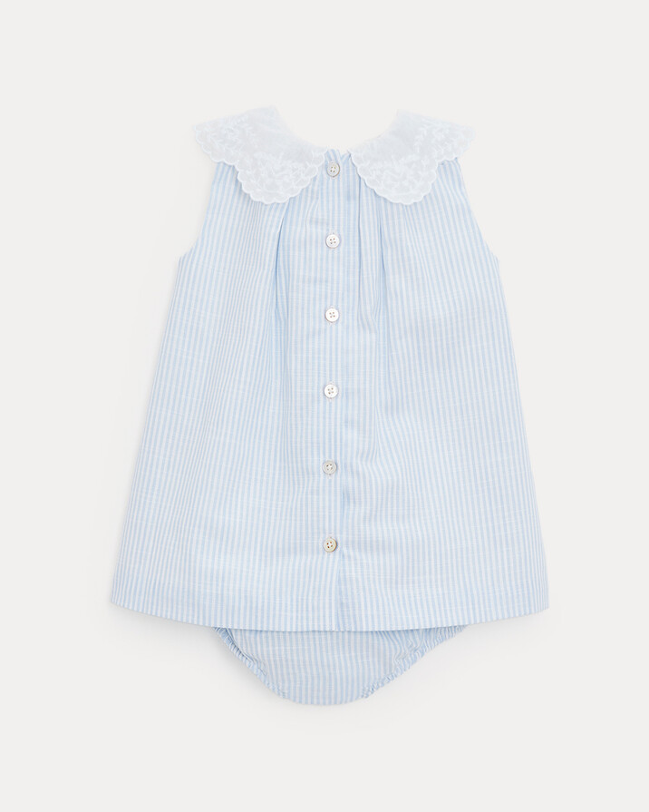 Robe &agrave; col brod&eacute; Capucine Imprim&eacute; rayures ciel  Natalys